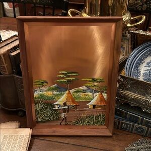 Handpainted African Village Scene on Copper